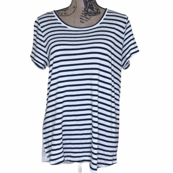 LOFT Striped Floral Lace Back TeeLarge Petite - Picture 2 of 6